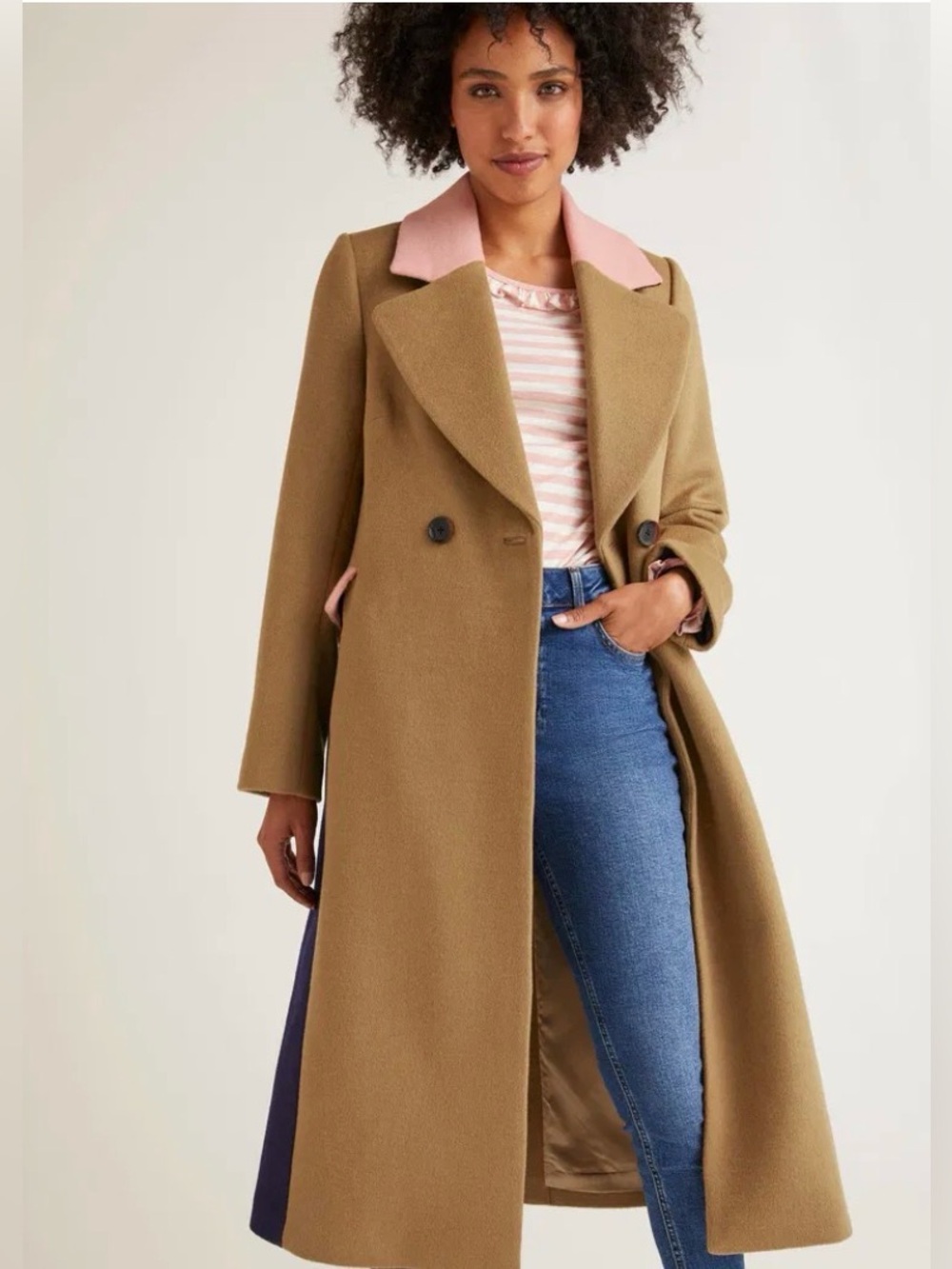 Boden Burney Wool Blend Colorblock Coat – Camel, Pink & Navy US 2P